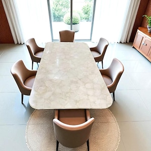 Patio Dining Table, White Agate Table Top, Quartz  Coffee Table, Office Table, Countertop for Conference Room Furniture