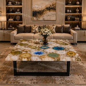 Large Rectangular Agate Coffee Table, Luxury Gemstone Center Table for Living Room Decor image 4