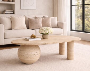 Handcrafted Travertine Table – Luxury Natural Stone Coffee Table for Living Room