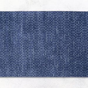 Handcrafted Woolen Square Rug Carpet – Modern Blue Geometric Pattern, 100% Wool
