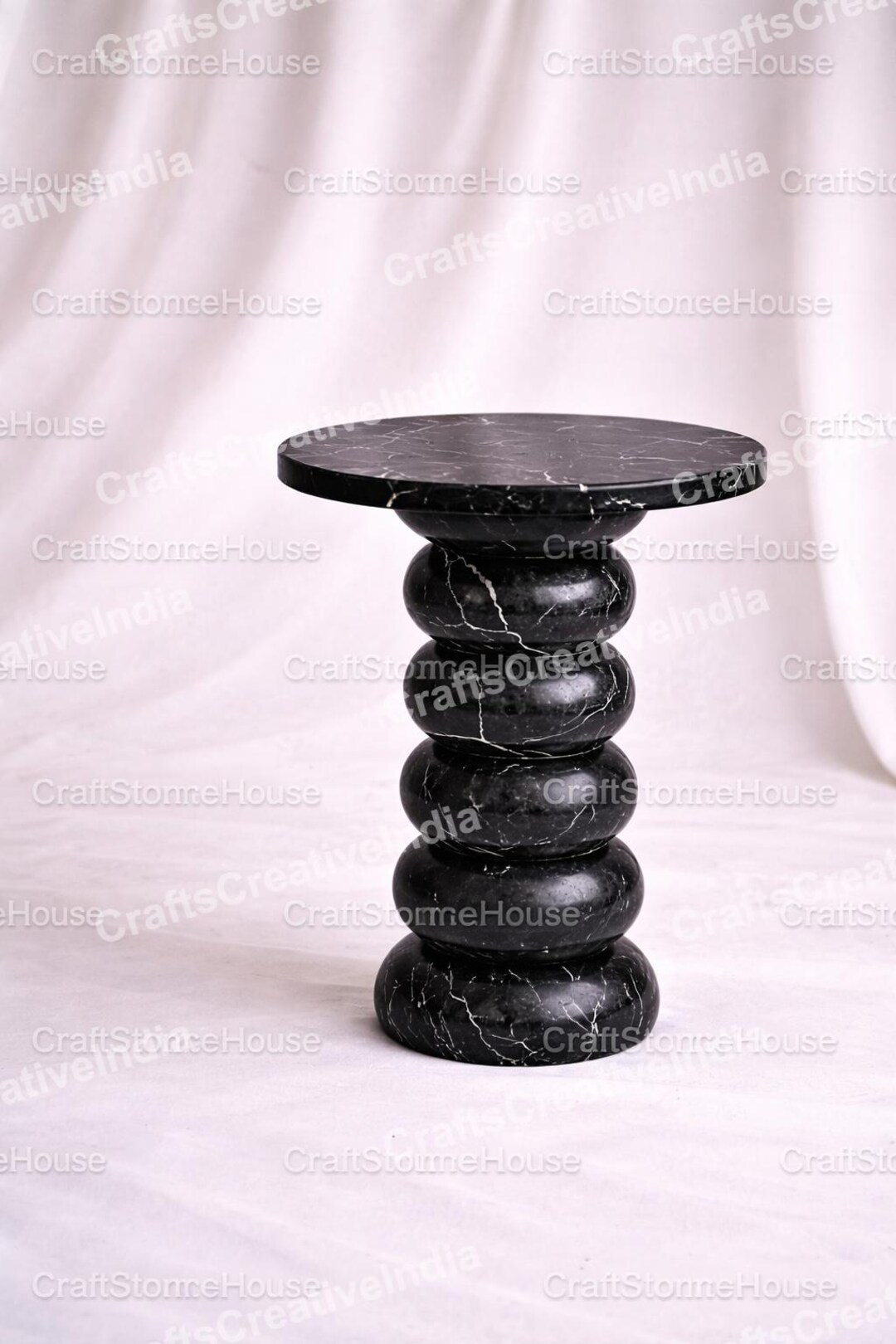 Black Levanto Marble Side Table | Round Pedestal Stone Table | Luxury ...