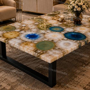 Large Rectangular Agate Coffee Table, Luxury Gemstone Center Table for Living Room Decor image 5