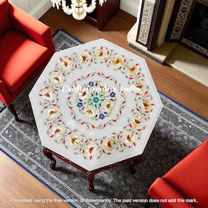 Floral Marquetry Marble Coffee Table Top: Indian Inlay Art