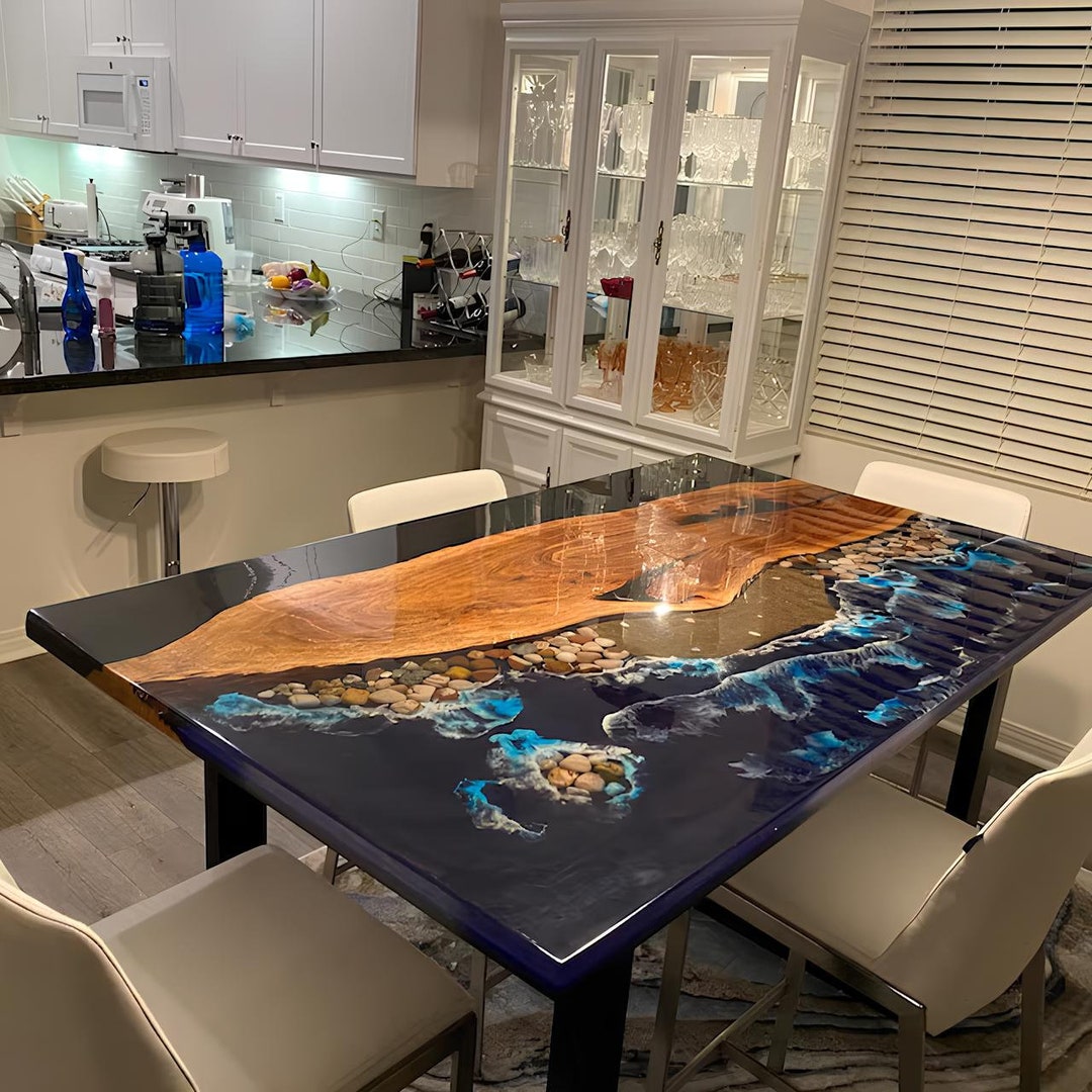 Ocean Blue Epoxy Dining Table Top Resin Sea Wave Living Room Furniture ...