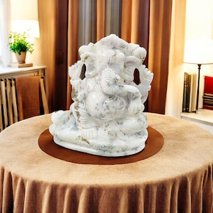 Exquisite Dendrite Stone Marble Ganesh Statue Hand-Carved Hindu Deity Idol Murti Spiritual Home Temple Decor