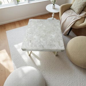 Side or Cocktail Table, White Quartz Agate Table Top, Custom To Order, Square Dining Table, End Coffee Table, Handmade Furniture for Home
