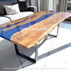 Blue Epoxy Table, Resin Dining Table, Live Edge Table, Acacia Wood Top, Handmade Furniture, Epoxy River Table, Office Table Top