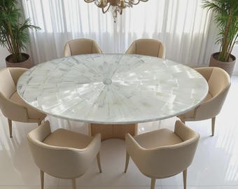 Custom Selenite Oval Gemstone Table Top for Hallway Decorative Mid Century Modern Arts Home Furniture