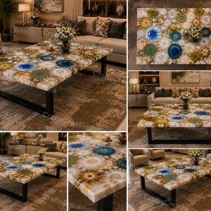 Large Rectangular Agate Coffee Table, Luxury Gemstone Center Table for Living Room Decor image 6