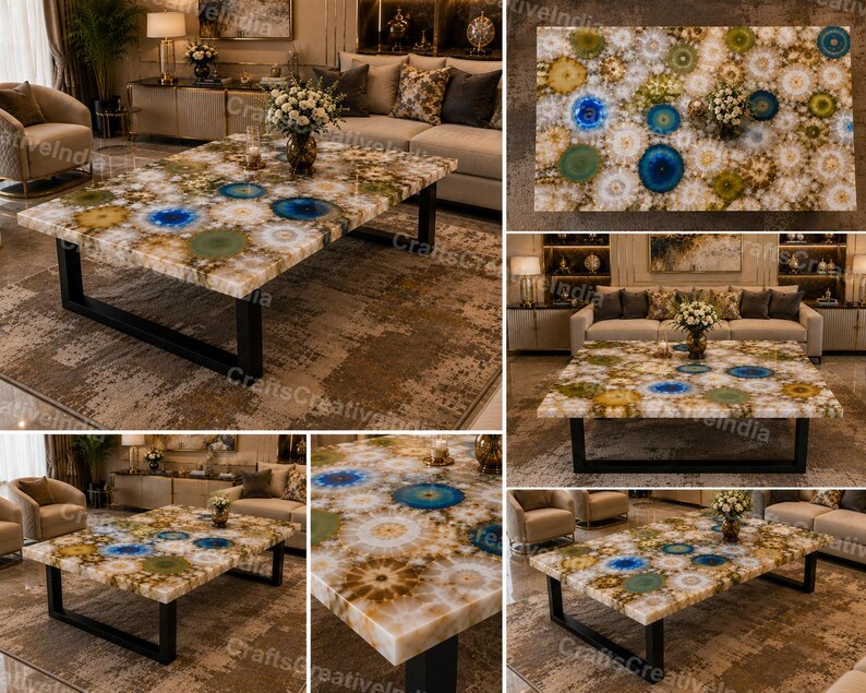 Large Rectangular Agate Coffee Table, Luxury Gemstone Center Table for Living Room Decor image 6