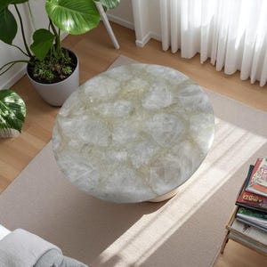 Customize Round Coffee Table Top, White Agate Stone Table, Home Interior Decor