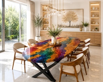 Mix Epoxy Resin Oval Coffee Table Handmade Dining Room Furniture Home Decor