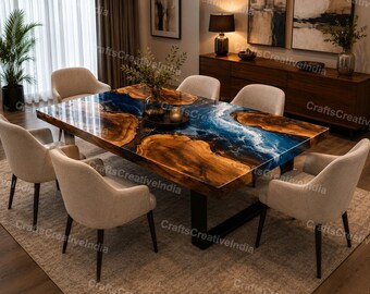 Blue Ocean Epoxy Resin River Walnut Wood Coffee Table Handmade Live Edge Luxury Decor