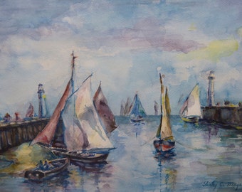 Watercolor painting of Sailboats