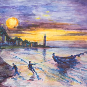 Watercolor Beach Sunset