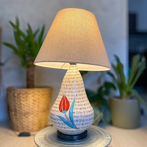 Handmade red classical Turkish tile ceramic lamp,Gift for him or her,Birtday gift,Desk lamp,Lampshade for bedroom,Turkish tile art