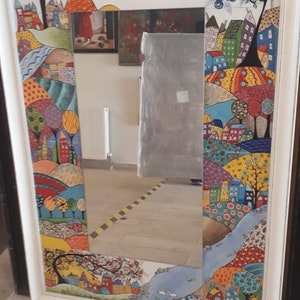 Handmade Ceramic Tile Wall Mirror, Unique Bohemian Home Decor, Large Framed Mirror with Colorful Mosaic Tiles, Artistic Wall Hanging