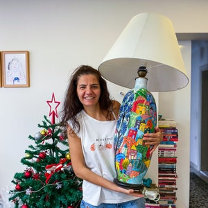 Handmade Ceramic Lampshade, Colorful Whimsical Design, Unique Table Lamp, Artistic Home Decor, Perfect Gift for Art Lovers