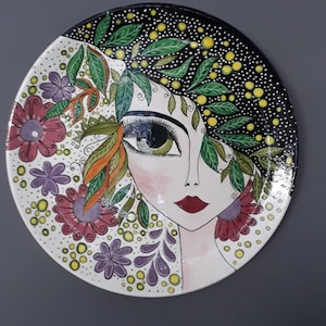 Handcrafted Colorful Ceramic Wall Hanging Plate, Unique Artistic Home Decor, Birthday or Housewarming Gift, 40cm Decorative Tile Art
