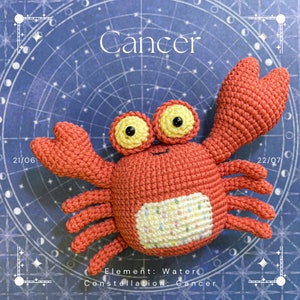 Cancer Crab Zodiac Zodiac Gifts Birthday Present Crab Stuffed Animal Handmade Gift Star Sign Gifts Ready to Ship image 1