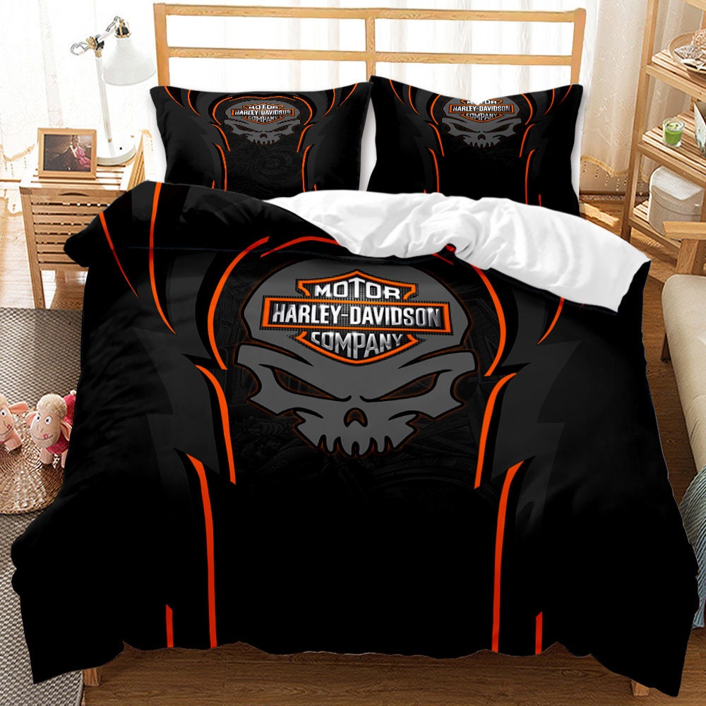 Harley Davidson Skull Bedding Set Motorcycle Harley Duvet Etsy