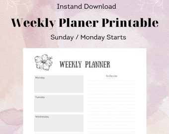 Weekly Planner printable, Weekly Minimalist Planner, Weekly Schedule , A4 Planner