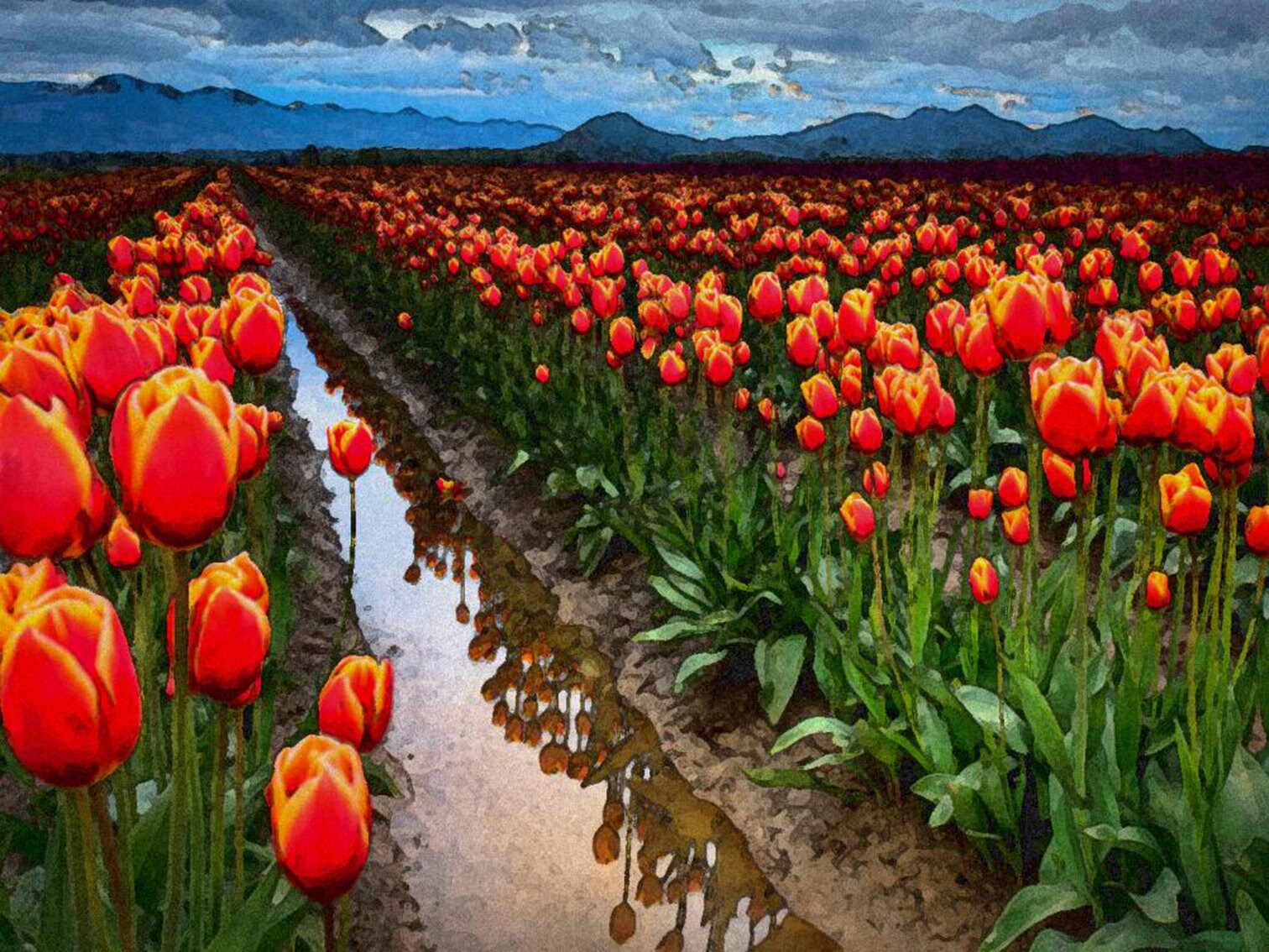 Tulips Painting on Canvas Original Art Flower Field Etsy