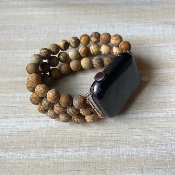 Picture Jasper Beaded Apple Watch Band, Elastic Apple Watch Band, Custom Apple Watch Band, Unique Watch Band, Stretch Watch Band