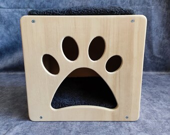 Muebles para mascotas hechos a mano, cama de madera para gatos, diseño de madera moderno, elegante gato malo, gato de madera en el interior, regalo de gato de madera, nuevo regalo para mascotas, regalo de Navidad