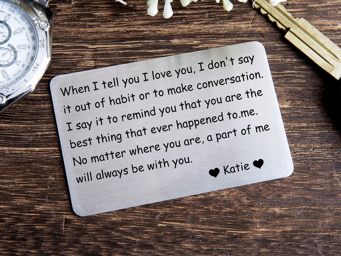 Engraved Wallet Insert Card Metal Love Note Card Boyfriend | Etsy