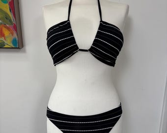 Lascana black and white horizontal striped bikini size 10