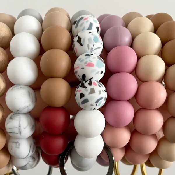 Silicone Keychain Wristlet/Key Ring Bracelet/Beaded Keychain Wristlet/Silicone Keychain/Non Slip/Lobster Clasp Keychain/Gifts For Her