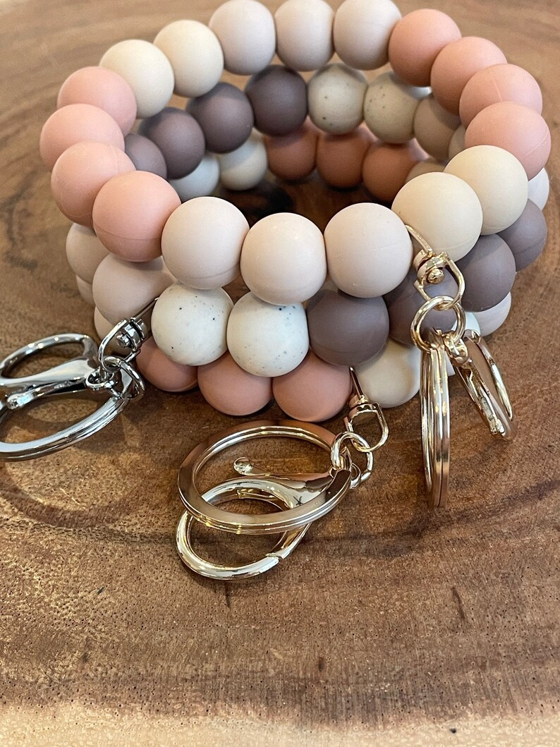 Silicone Keychain Wristlet/key Ring Bracelet/beaded Keychain Etsy