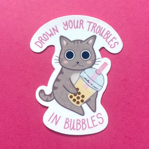 Boba Cat Sticker | Bubble Tea Sticker - Cute Cat Sticker - Boba Lover Sticker - Foodie Sticker - Milk Tea - Kawaii Boba Sticker - Kawaii Cat