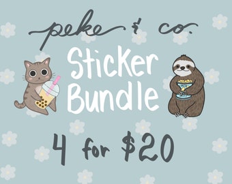 Kawaii Animal Sticker Bundle: Laptop, Water Bottle Decals
