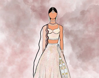 Custome Faceless Wedding Dress Digital Fashion Illustration