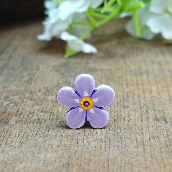 Purple Forget Me Not Pin, Handmade Dementia Gift, In Memory Badge, Hand Painted Flower, Forget Me Not Jewellery, Tiny Purple Flower Brooch