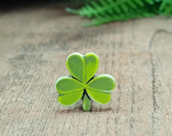 Irish Shamrock Pin, Handmade Wooden Clover Brooch
