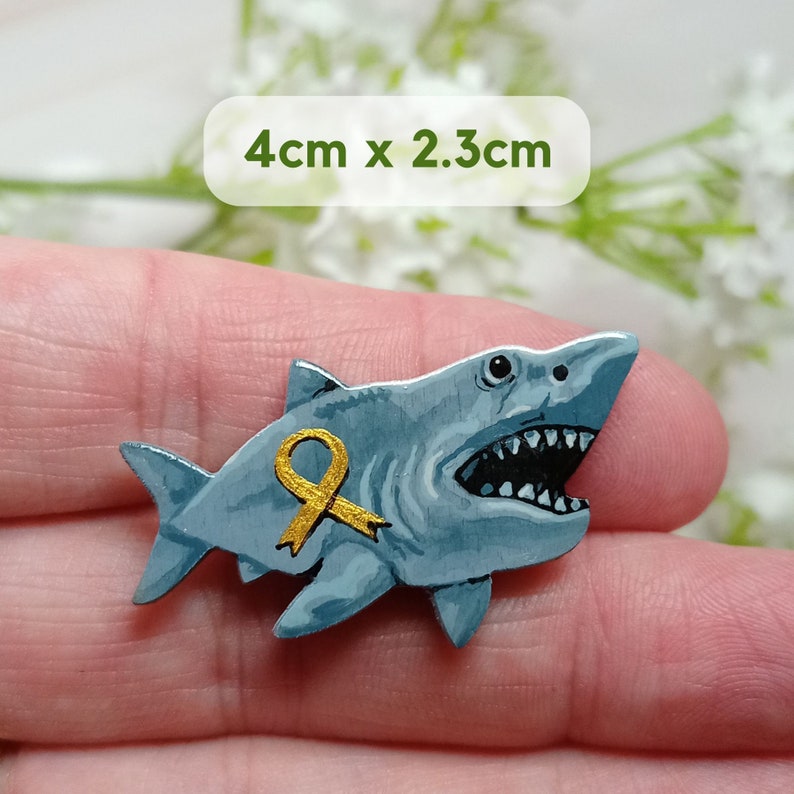 Children's Cancer Ribbon Shark Badge, Handmade Childhood Cancer Support ...