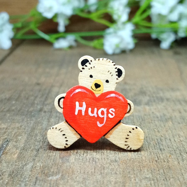 Épingle câlins ours, cadeau câlins fait main, message ours en peluche, envoi d'un cadeau câlins, cadeau personnalisé, aimant pour réfrigérateur ours en peluche, petit badge nounours