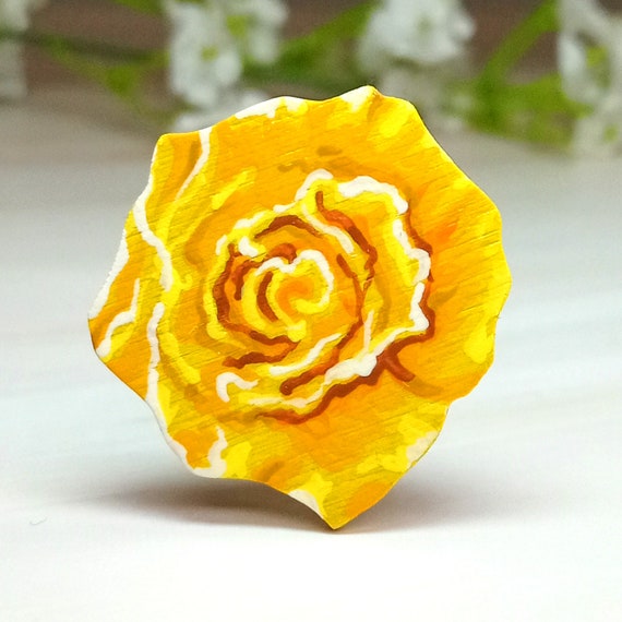 Yellow Rose Brooch Handmade Rose Pin Badge Yellow Rose