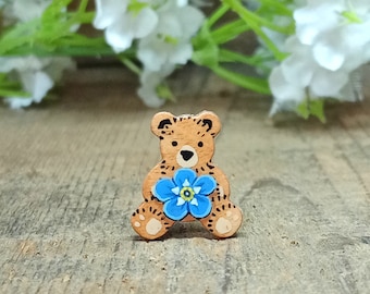 Forget Me Not Pin, Handmade Brooch, Forget Me Not Gifts, Alzheimer's Dementia Memorial Gift, I Will Miss You Gift, Teddy Bear Gift For Adult