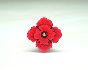 Red Poppy Pin, Handmade August Birth Flower, Birthday Gift, Little Red Flower, Remembrance Day Brooch, In Memory Pin, Small Wildflower Pin