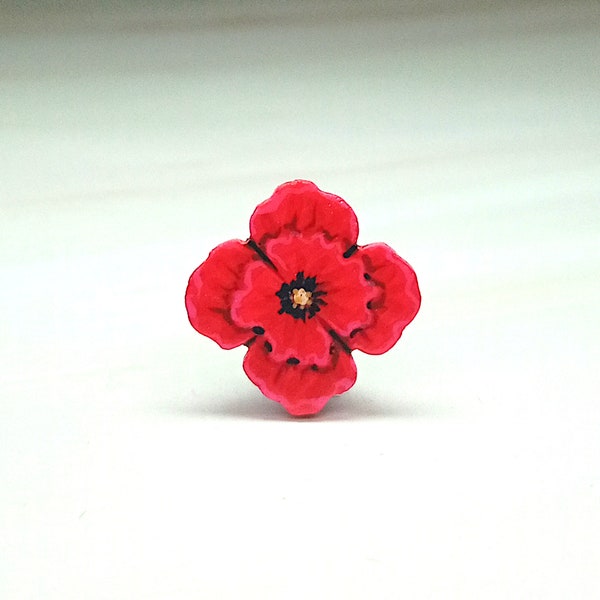 Red Poppy Pin, Handmade August Birth Flower, Birthday Gift, Little Red Flower, Remembrance Day Brooch, In Memory Pin, Small Wildflower Pin