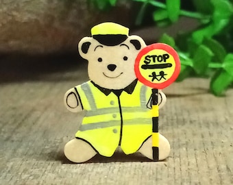 Lollipop Bear, Handmade Pin, Fridge Magnet, Lollipop Lady, Man, School Crossing Patrol, Thank You Gift, I Will Miss You, Little Teddy Badge