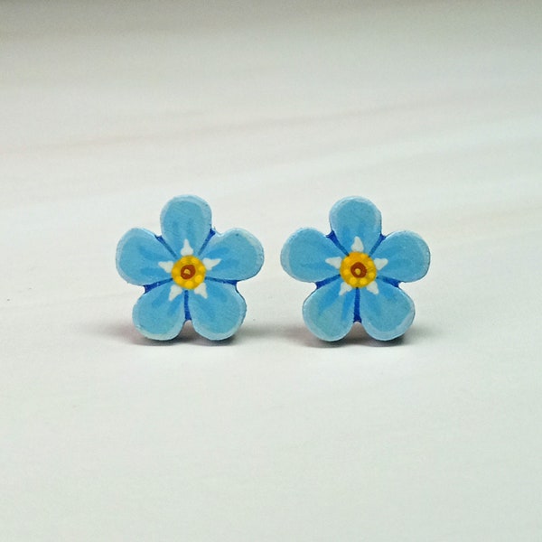 Forget Me Not Earrings, Handmade Forget Me Not Studs, Bereavement Gift, I Will Miss You Gift, Something Blue For Bride, Wedding Jewellery
