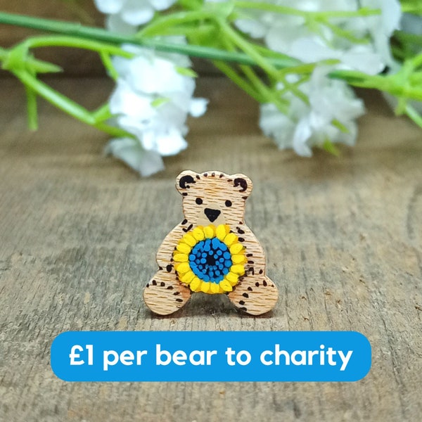 Épinglette tournesol de l'Ukraine, Don caritatif, Soutenir l'Ukraine, Cadeau fait main au Royaume-Uni, Je suis solidaire de l'Ukraine, Solidarité, Paix, Insigne petit ours en peluche