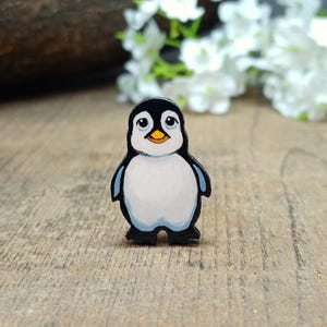 Penguin Pin, Handmade Small Penguin Gift, Penguin Brooch, Cute Baby Penguin Badge, Hand Painted Little Wooden Penguin, Cheer Up Gift
