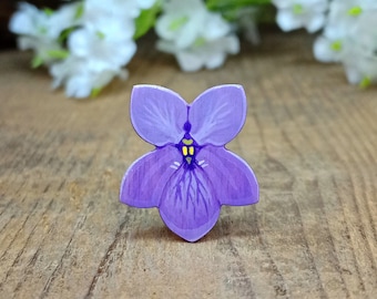 Violet Pin, Handmade Wooden February Birth Flower Badge
