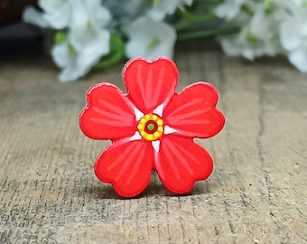 Red Forget Me Not Pin, Handmade Wooden Flower Brooch